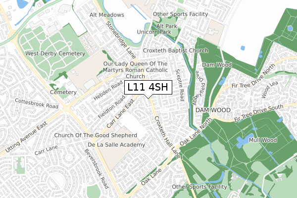 L11 4SH map - small scale - OS Open Zoomstack (Ordnance Survey)