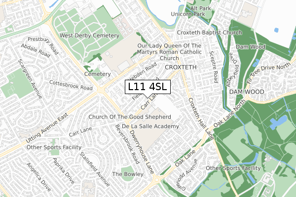 L11 4SL map - small scale - OS Open Zoomstack (Ordnance Survey)