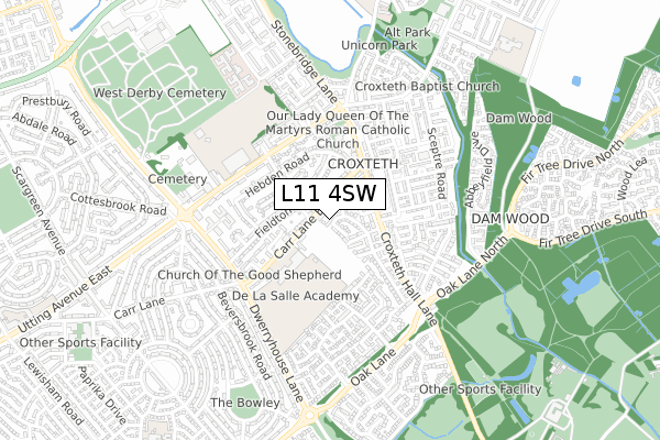 L11 4SW map - small scale - OS Open Zoomstack (Ordnance Survey)