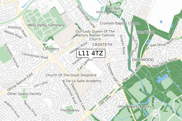 L11 4TZ map - small scale - OS Open Zoomstack (Ordnance Survey)