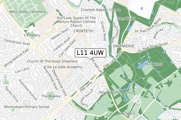 L11 4UW map - small scale - OS Open Zoomstack (Ordnance Survey)