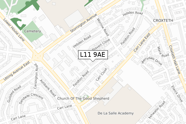 L11 9AE map - large scale - OS Open Zoomstack (Ordnance Survey)