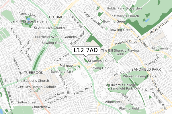 L12 7AD map - small scale - OS Open Zoomstack (Ordnance Survey)