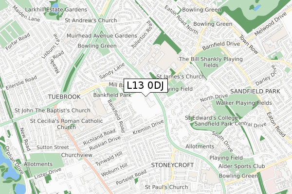 L13 0DJ map - small scale - OS Open Zoomstack (Ordnance Survey)