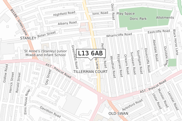 L13 6AB map - large scale - OS Open Zoomstack (Ordnance Survey)