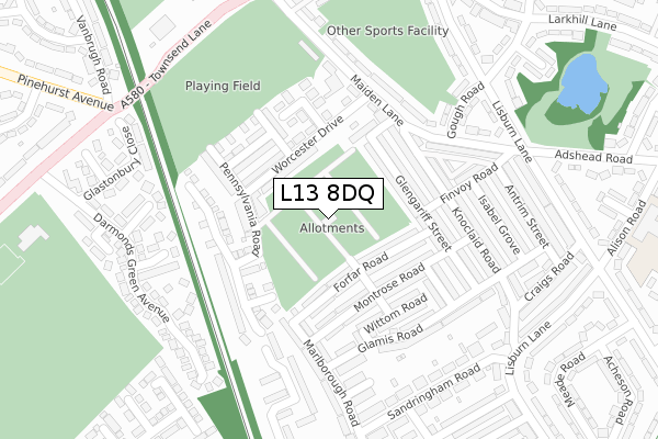 L13 8DQ map - large scale - OS Open Zoomstack (Ordnance Survey)