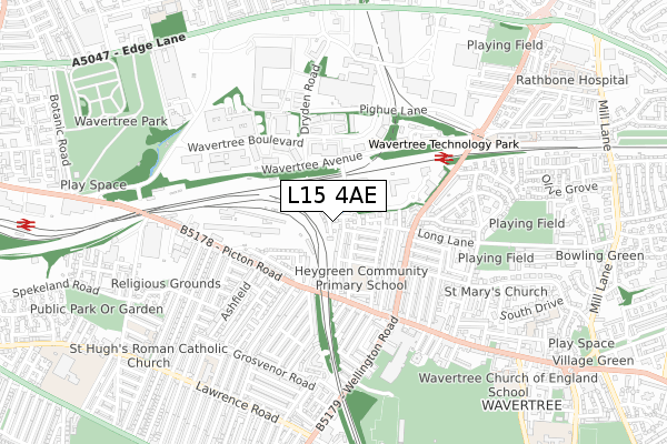 L15 4AE map - small scale - OS Open Zoomstack (Ordnance Survey) L15 4AE map - small scale - OS Open Zoomstack (Ordnance Survey)