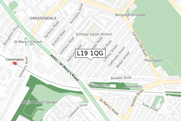 L19 1QG map - large scale - OS Open Zoomstack (Ordnance Survey)