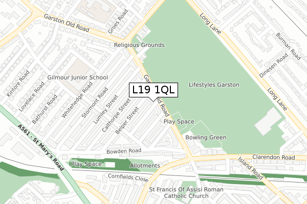 L19 1QL map - large scale - OS Open Zoomstack (Ordnance Survey)