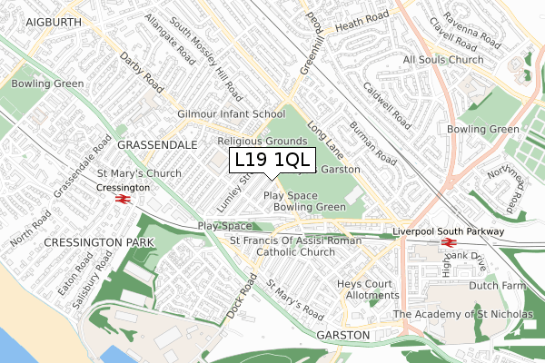 L19 1QL map - small scale - OS Open Zoomstack (Ordnance Survey)