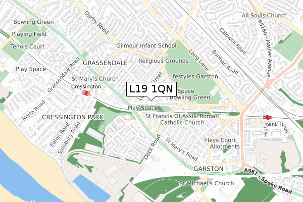 L19 1QN map - small scale - OS Open Zoomstack (Ordnance Survey)