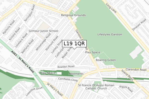 L19 1QR map - large scale - OS Open Zoomstack (Ordnance Survey)