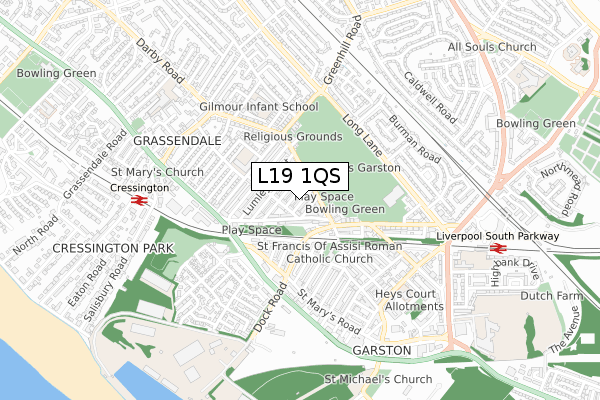 L19 1QS map - small scale - OS Open Zoomstack (Ordnance Survey)