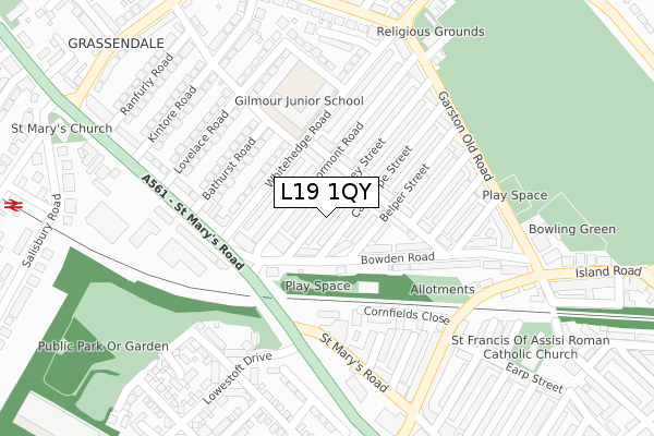 L19 1QY map - large scale - OS Open Zoomstack (Ordnance Survey)