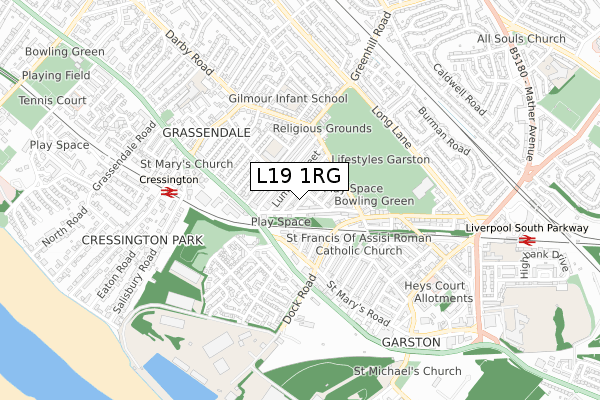 L19 1RG map - small scale - OS Open Zoomstack (Ordnance Survey)