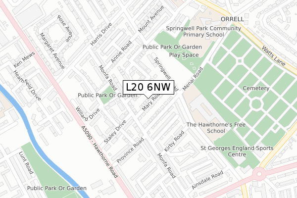 L20 6NW map - large scale - OS Open Zoomstack (Ordnance Survey)