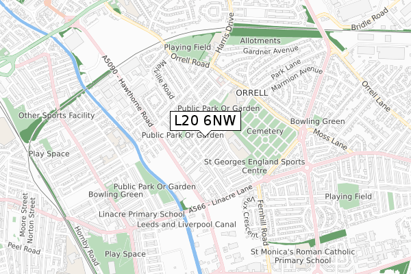 L20 6NW map - small scale - OS Open Zoomstack (Ordnance Survey)