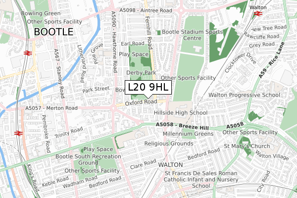 L20 9HL map - small scale - OS Open Zoomstack (Ordnance Survey)