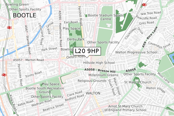 L20 9HP map - small scale - OS Open Zoomstack (Ordnance Survey)