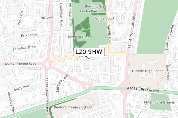 L20 9HW map - large scale - OS Open Zoomstack (Ordnance Survey)