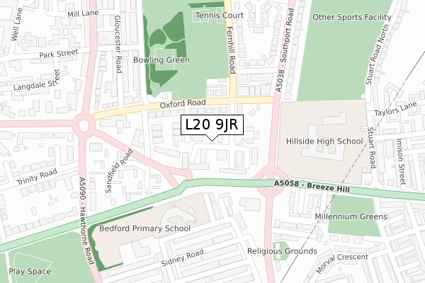 L20 9JR map - large scale - OS Open Zoomstack (Ordnance Survey)