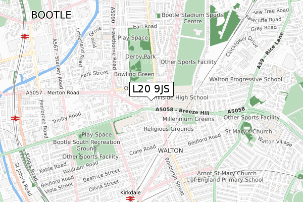 L20 9JS map - small scale - OS Open Zoomstack (Ordnance Survey)