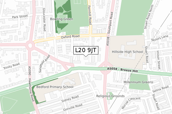 L20 9JT map - large scale - OS Open Zoomstack (Ordnance Survey)