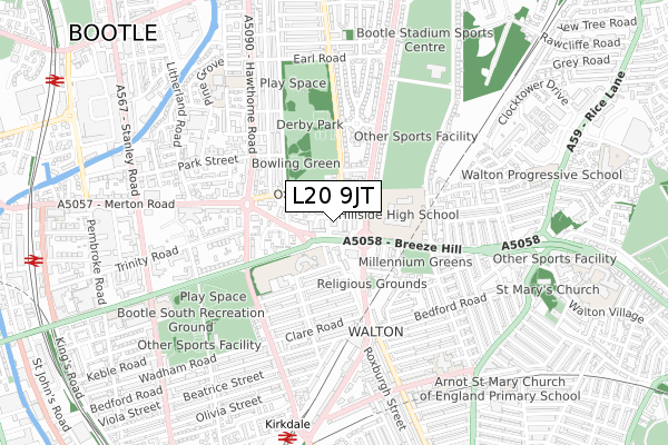 L20 9JT map - small scale - OS Open Zoomstack (Ordnance Survey)