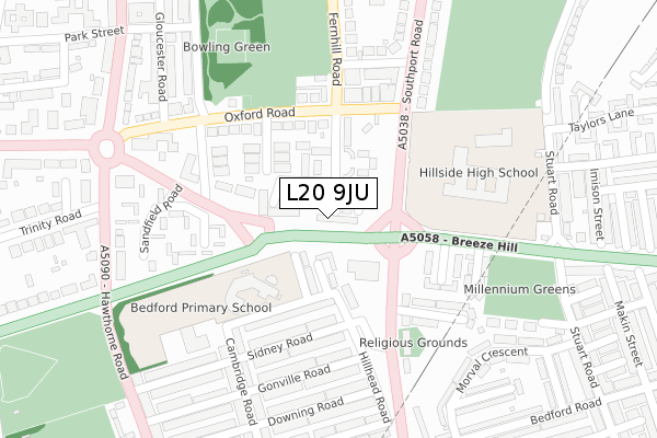 L20 9JU map - large scale - OS Open Zoomstack (Ordnance Survey)