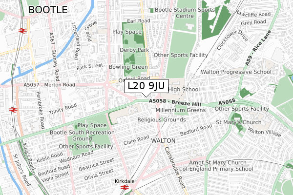 L20 9JU map - small scale - OS Open Zoomstack (Ordnance Survey)