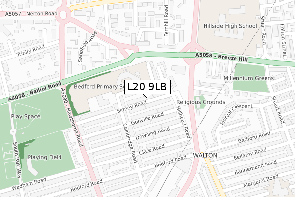 L20 9LB map - large scale - OS Open Zoomstack (Ordnance Survey)