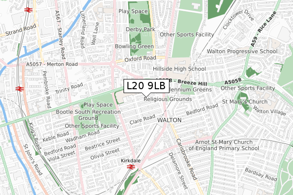 L20 9LB map - small scale - OS Open Zoomstack (Ordnance Survey)