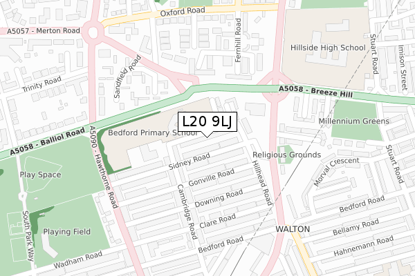 L20 9LJ map - large scale - OS Open Zoomstack (Ordnance Survey)