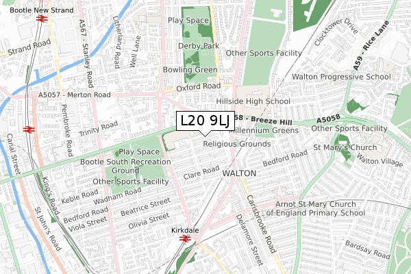 L20 9LJ map - small scale - OS Open Zoomstack (Ordnance Survey)
