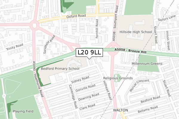 L20 9LL map - large scale - OS Open Zoomstack (Ordnance Survey)