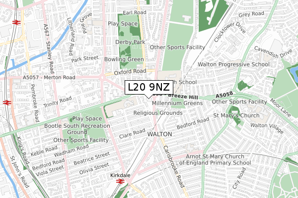 L20 9NZ map - small scale - OS Open Zoomstack (Ordnance Survey) L20 9NZ map - small scale - OS Open Zoomstack (Ordnance Survey)