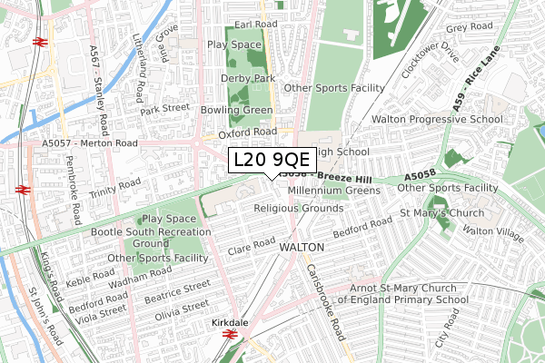 L20 9QE map - small scale - OS Open Zoomstack (Ordnance Survey)