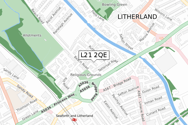 L21 2QE map - large scale - OS Open Zoomstack (Ordnance Survey)
