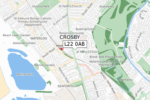L22 0AB map - small scale - OS Open Zoomstack (Ordnance Survey)