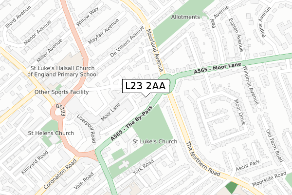 L23 2AA map - large scale - OS Open Zoomstack (Ordnance Survey)