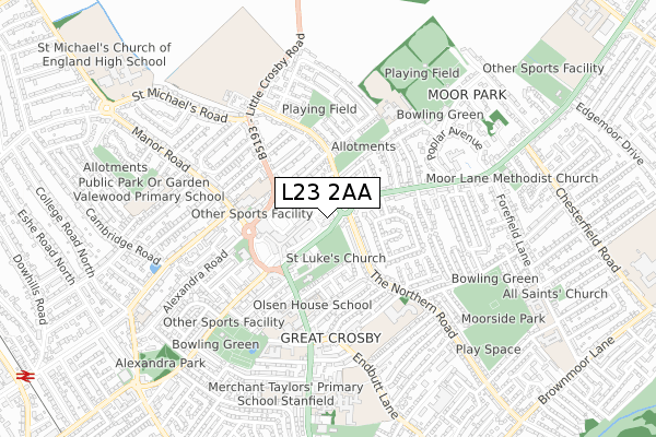 L23 2AA map - small scale - OS Open Zoomstack (Ordnance Survey)