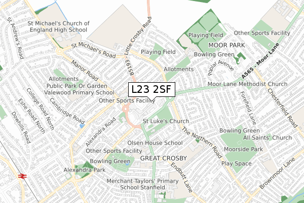 L23 2SF map - small scale - OS Open Zoomstack (Ordnance Survey)