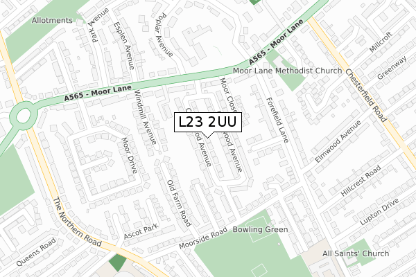 L23 2UU map - large scale - OS Open Zoomstack (Ordnance Survey)