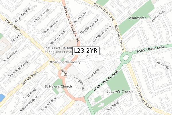 L23 2YR map - large scale - OS Open Zoomstack (Ordnance Survey)