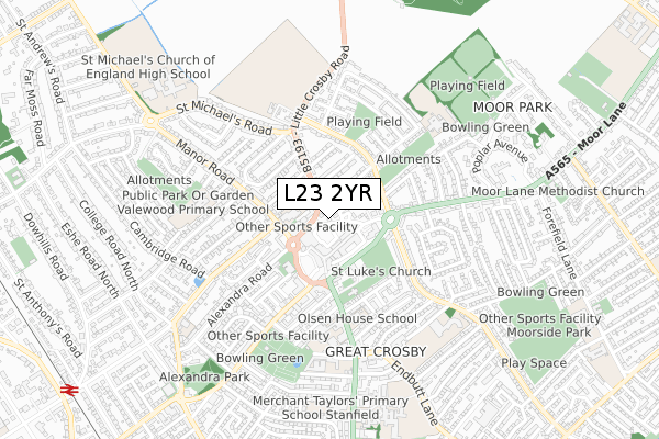 L23 2YR map - small scale - OS Open Zoomstack (Ordnance Survey)
