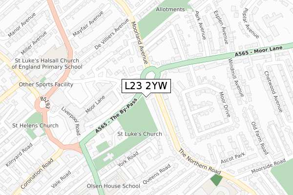 L23 2YW map - large scale - OS Open Zoomstack (Ordnance Survey)