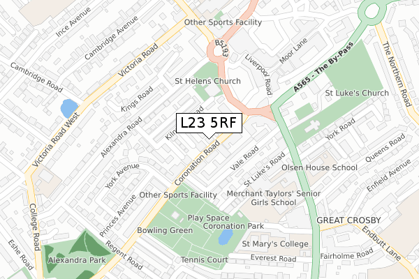 L23 5RF map - large scale - OS Open Zoomstack (Ordnance Survey)