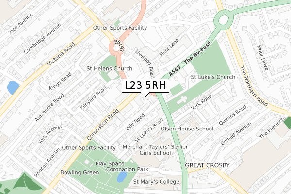 L23 5RH map - large scale - OS Open Zoomstack (Ordnance Survey)