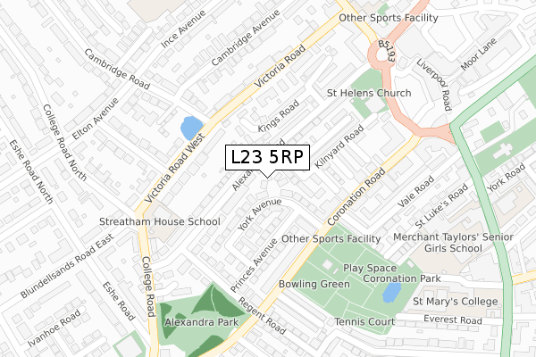 L23 5RP map - large scale - OS Open Zoomstack (Ordnance Survey)