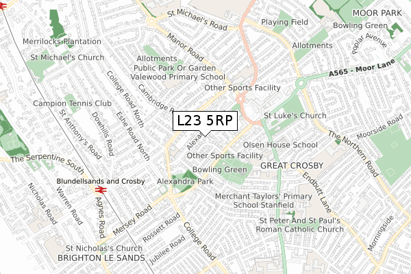 L23 5RP map - small scale - OS Open Zoomstack (Ordnance Survey)